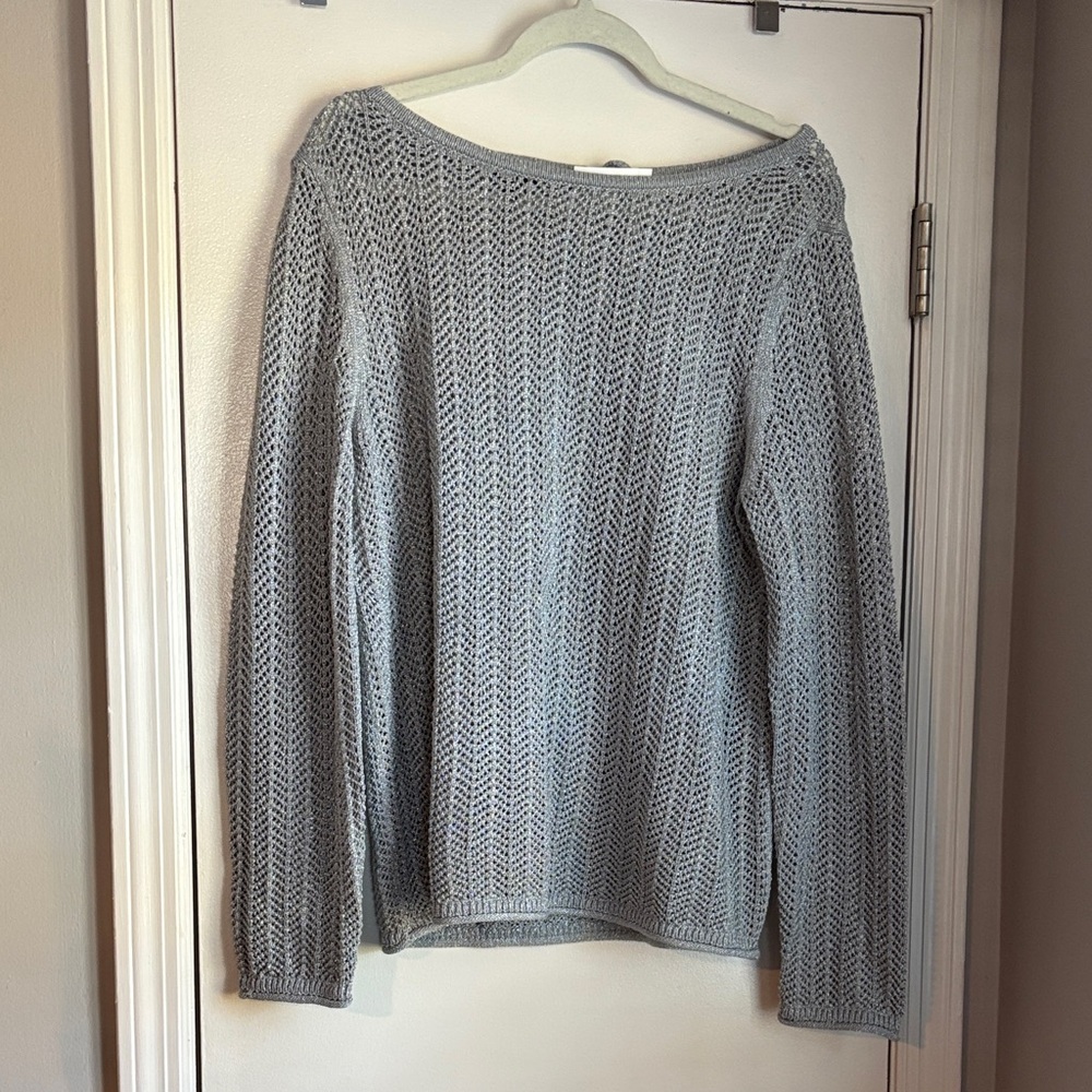 Talbots Silver Open-Knit Boatneck Sweater